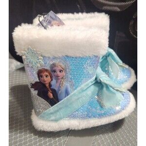 Little Girls Small 5/6 Frozen Bedroom Slippers Velvet Ribbons Fur Bedroom Shoes
